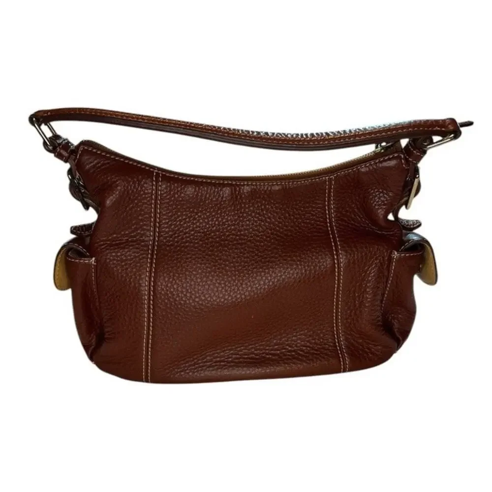 Dooney & Bourke Women Brown Peeble Leather Zip Closure Clutch Shoulder Hobo Bag